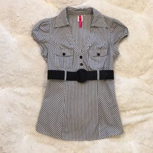 HeartSoul Grey Pinstriped Blouse